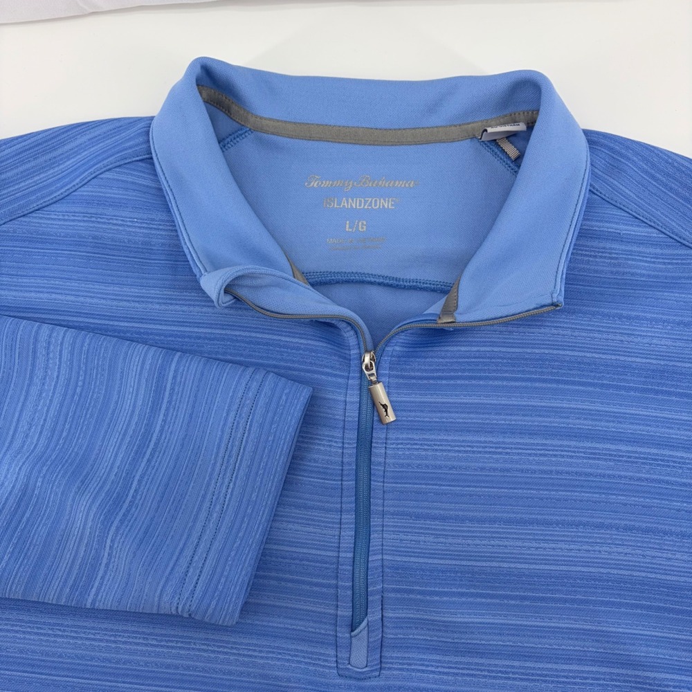 Tommy Bahama IslandZone Mens Large Blue Space Dye 1/4 Zip Pullover Sweatshirt